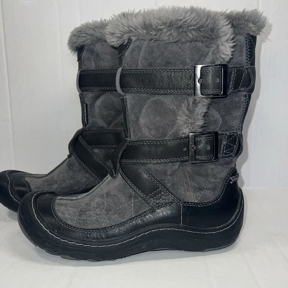 PRIVO Waterproof Winter Boots Women Size 6 Fur Lined Buckle Gray Black‎ Gorpcore